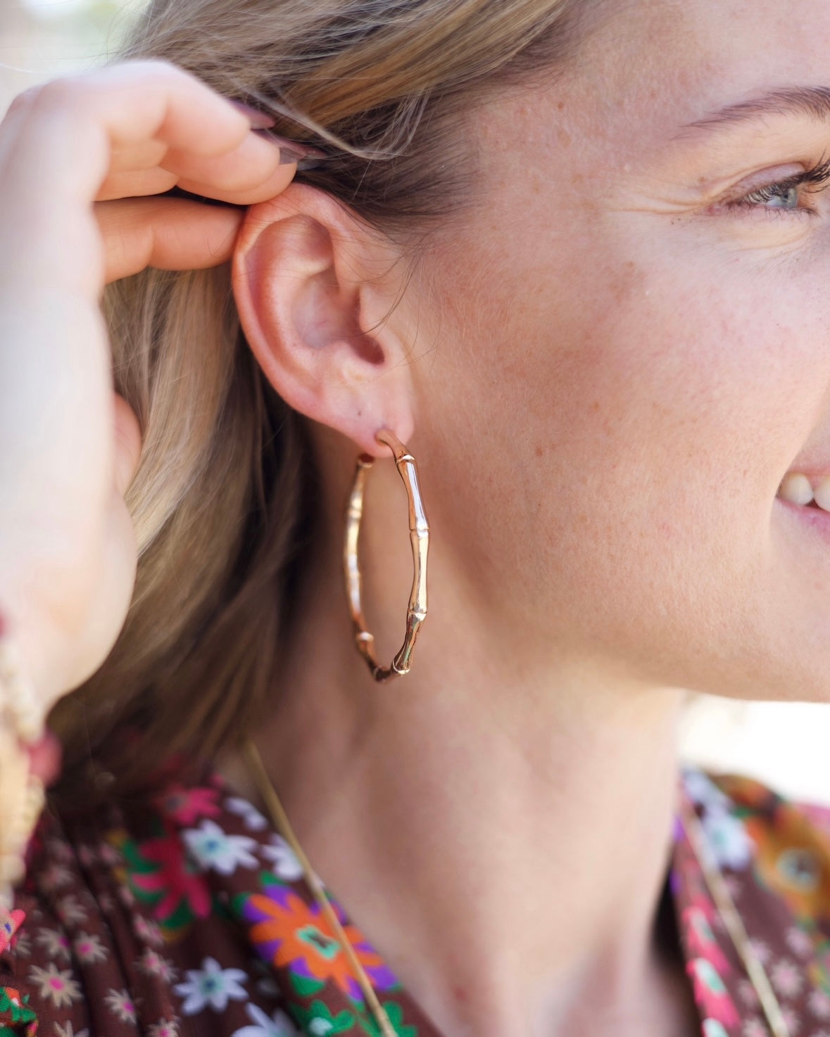 Thick Gold Bamboo Hoop Earrings