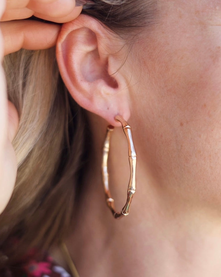 Thick Gold Bamboo Hoop Earrings