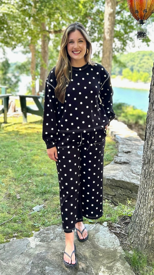 Kacey Polka Dot Leisure Top - Black & White