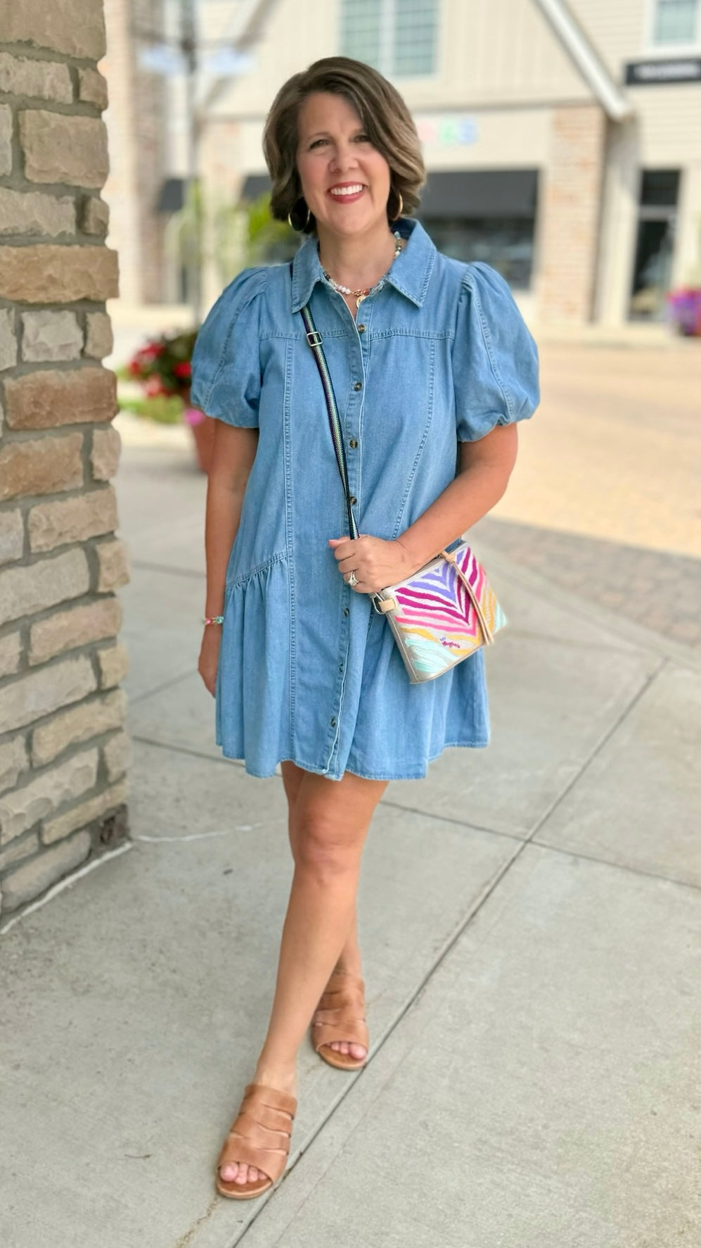 Pretty Puff Denim Dress - Light Blue