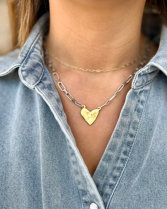 Two Tone Handmade Gold Heart Necklace