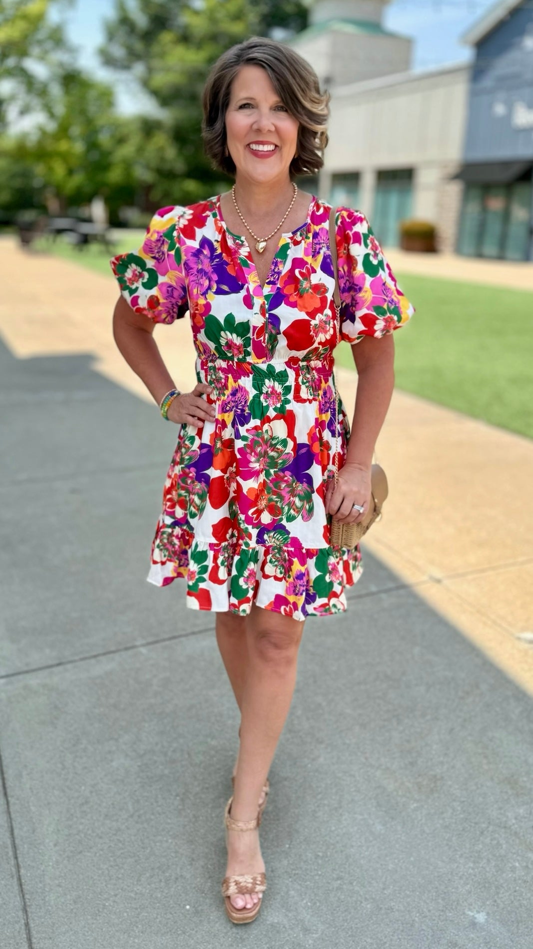 Perfect Puff Sleeve Dress - Red Floral Mix