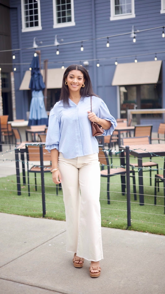 Sarah Button Up Blouse - Blue