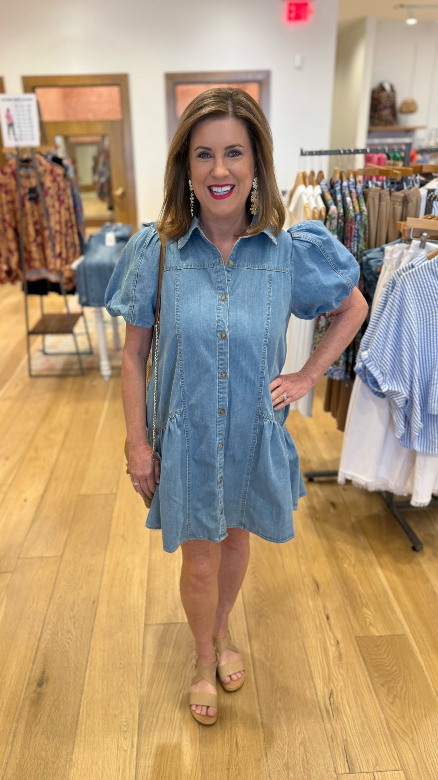 Pretty Puff Denim Dress - Light Blue