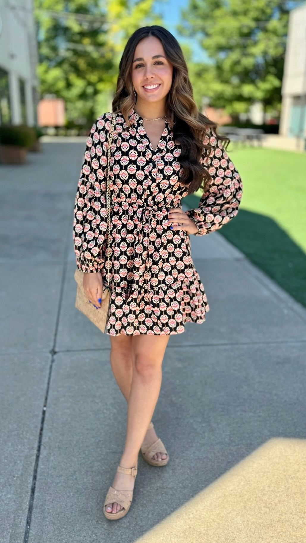 Bria Black Floral Dress - Black