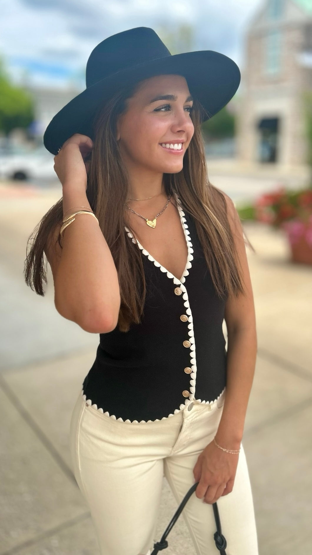 Annika Sweater Vest With Scallop Trim