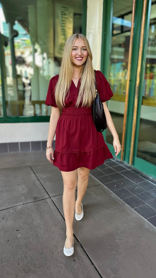 Perfect Puff Sleeve Dress - Burgundy
