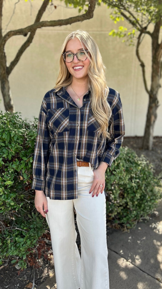 Annie Plaid Top - Navy