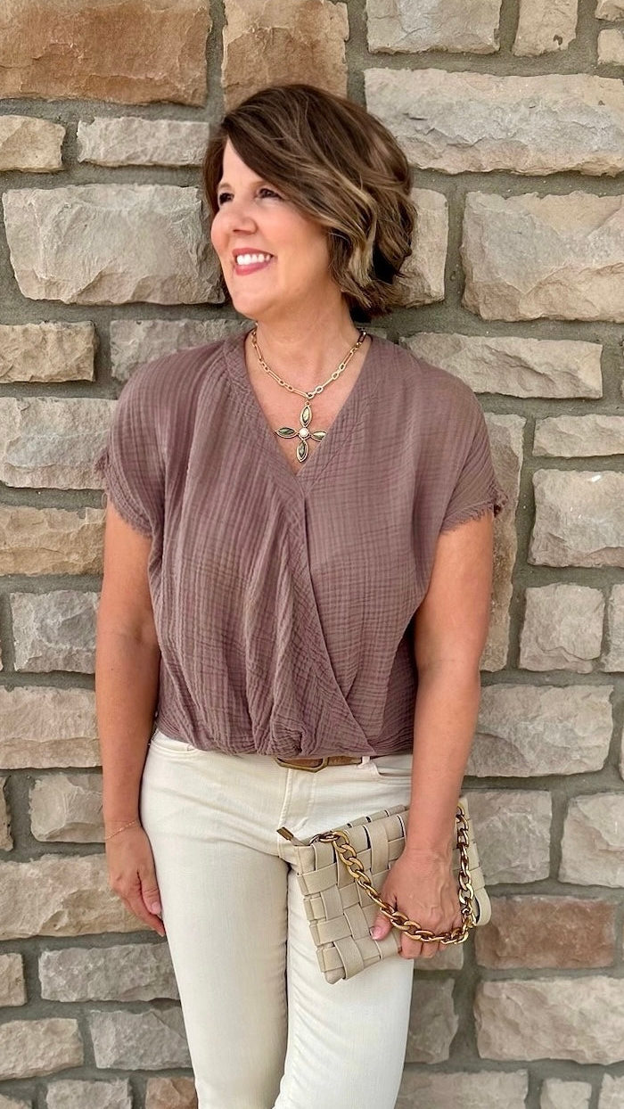 Michael Stars Evie Faux Wrap Top - Cobblestone