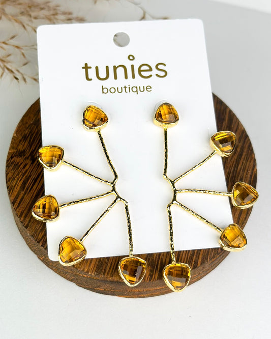 Bejeweled Half Crescent Earrings - Gold