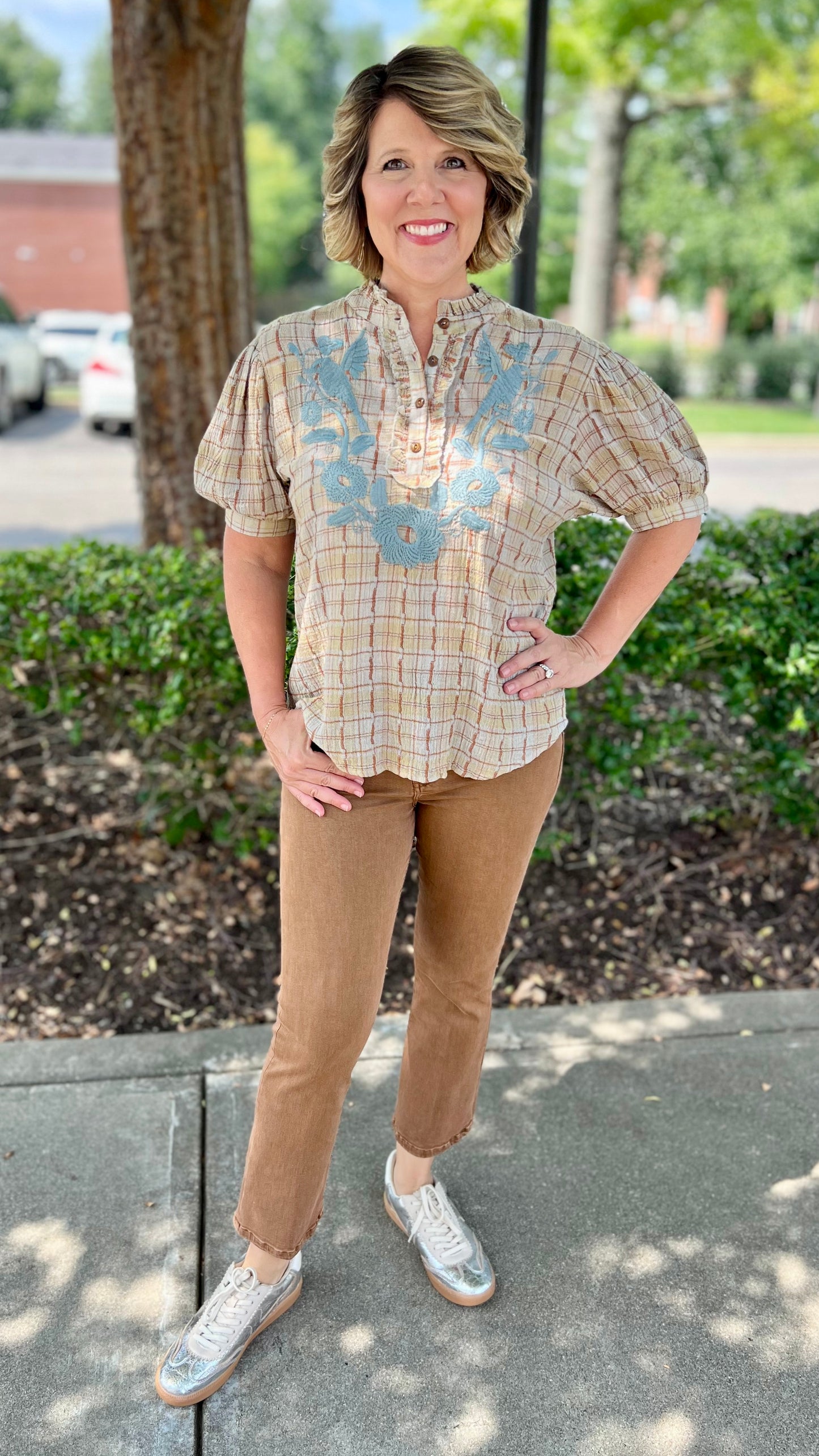 Ivy Jane Blue Embroidered Rustic Blouse
