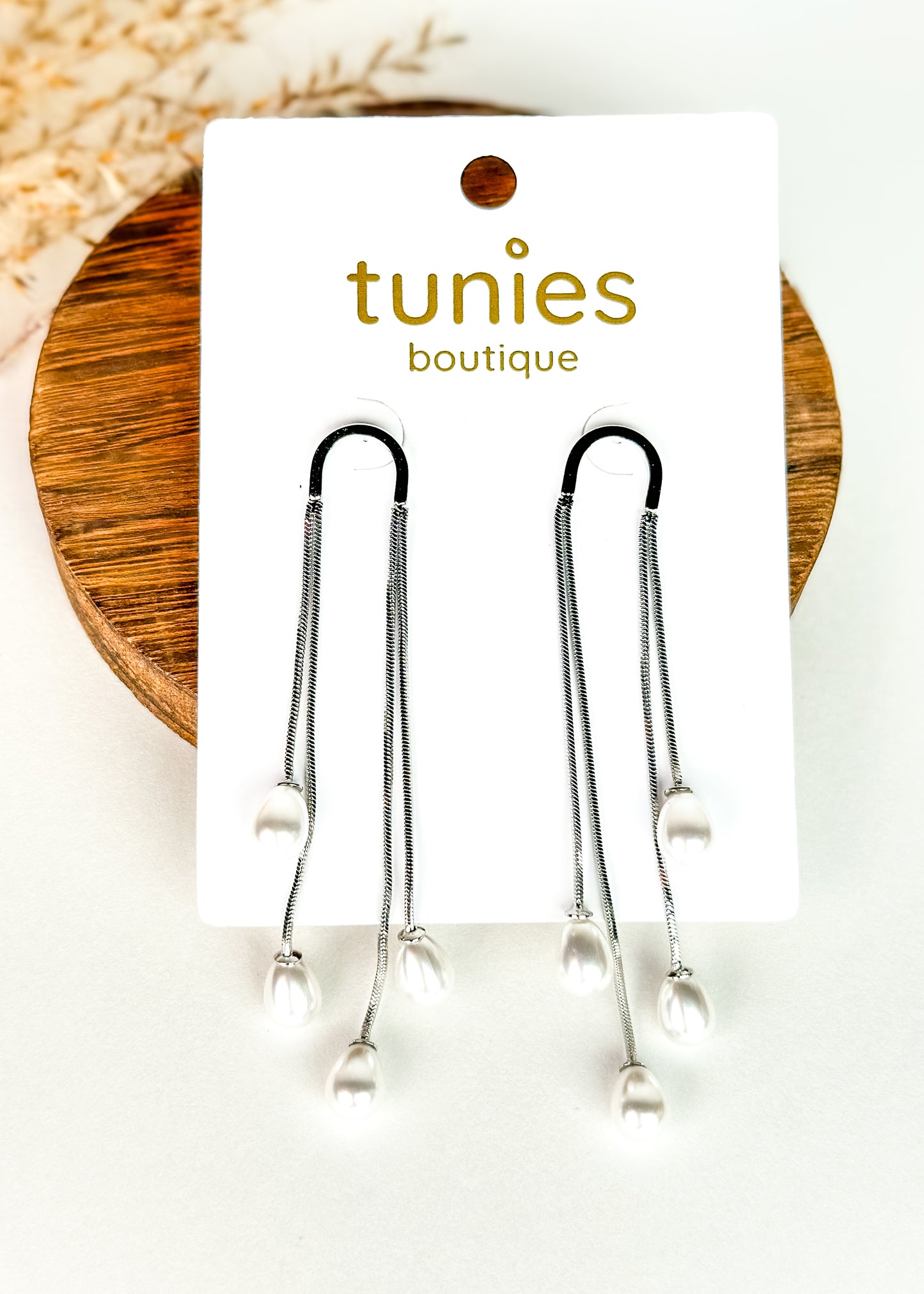 Dangle Pearl Drop Earrings - Silver