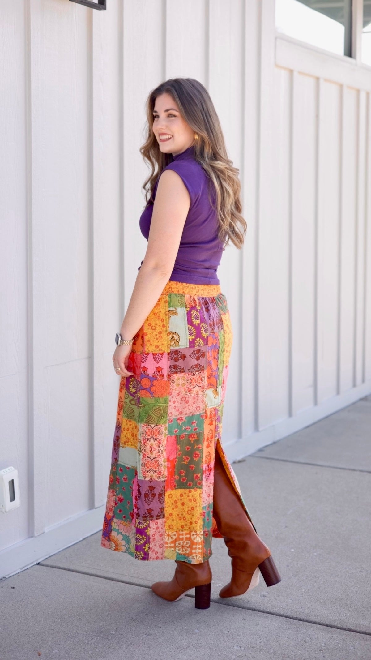 Michael Stars Amara Mock Neck Power Shoulder Top - Mulberry