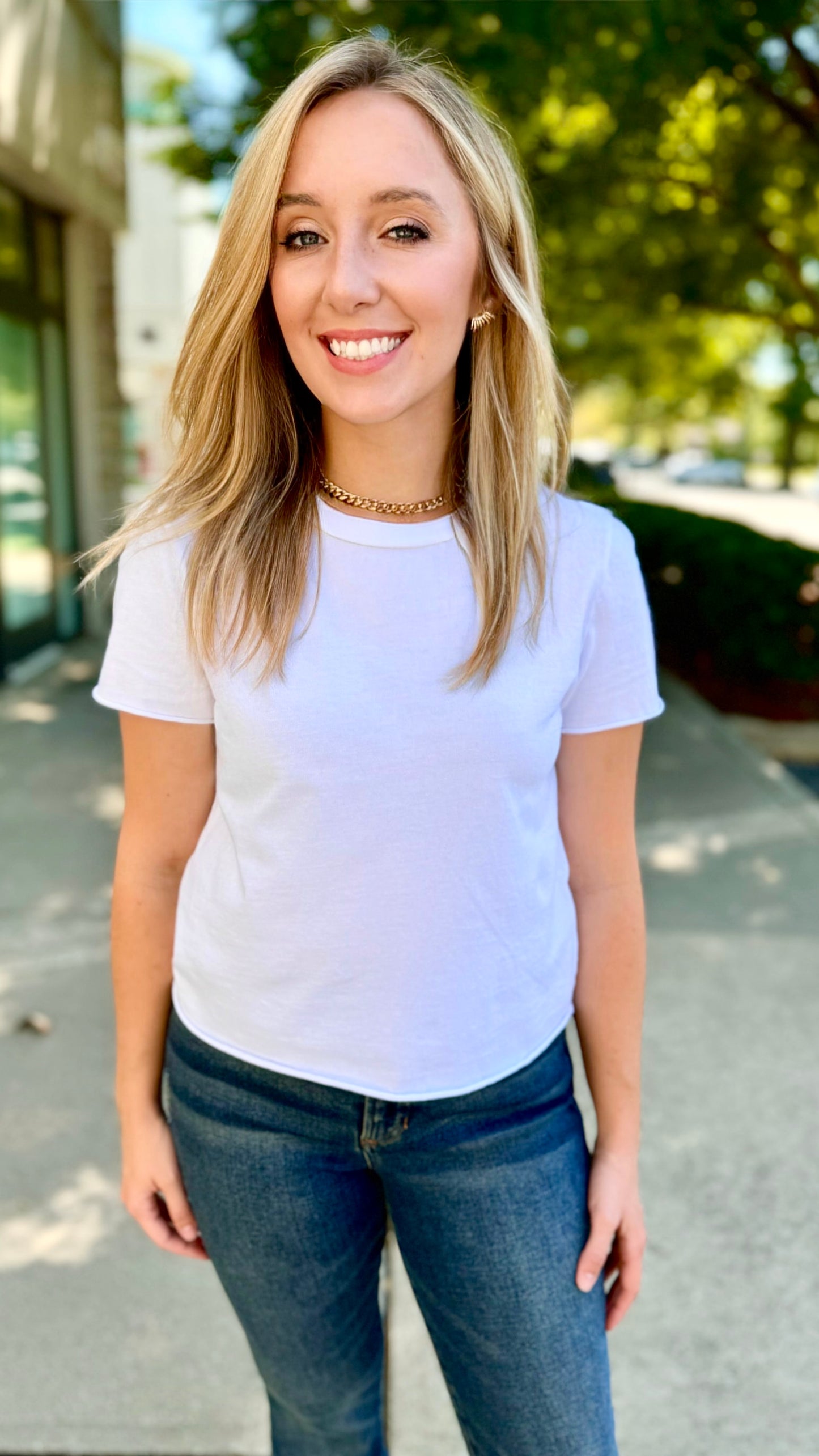 Michael Stars Jackie Raw Edge Crew Neck Tee - White