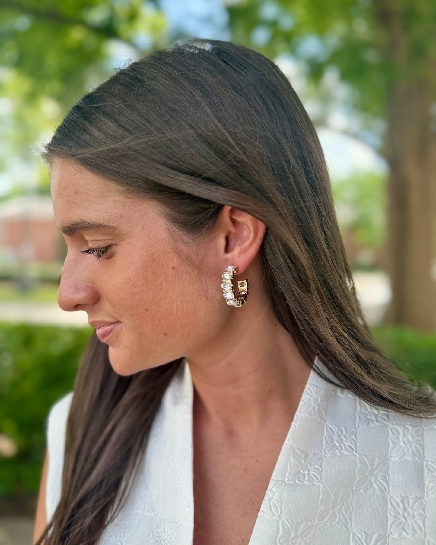 Small Gold Crystal Hoop Earrings - Diamond