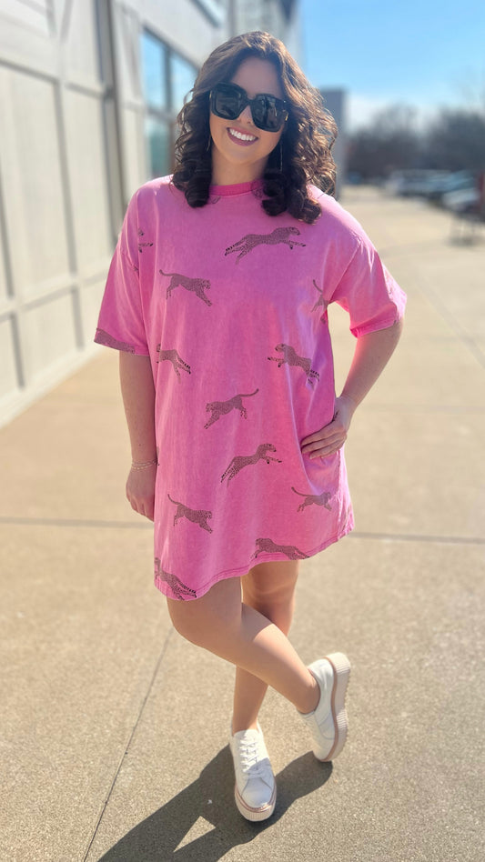 Cheetah T-Shirt Dress - Washed Pink