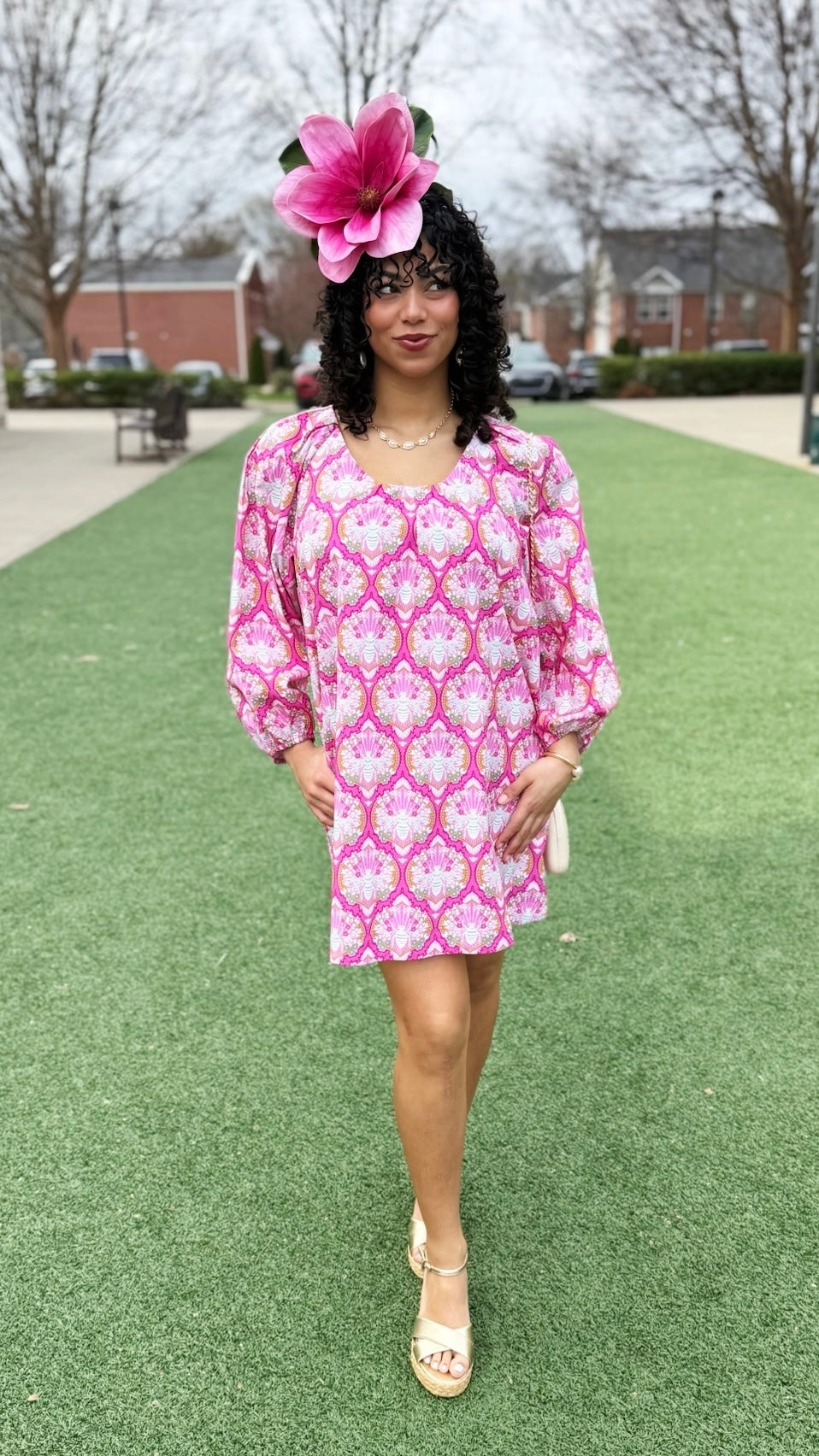 Uncle Frank Big Roses Dress - Bees/ Pink