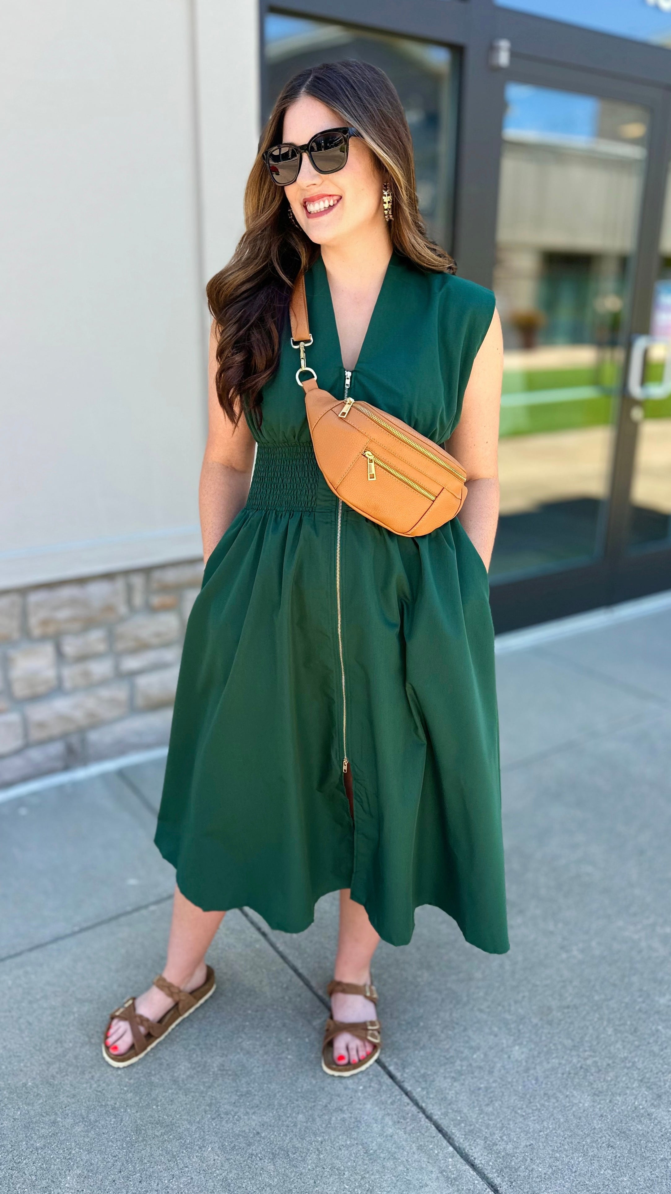 Hunter Green Zip Midi Dress Tunie's Boutique Hunter Green Zip Midi Dress Tunie's Boutique