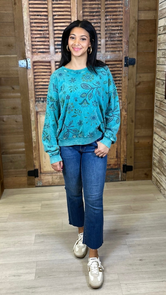 Kara Floral Sweatshirt - Teal
