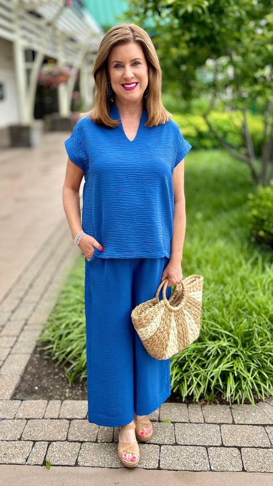 Ivy Jane Funnel Collar Top - Blue