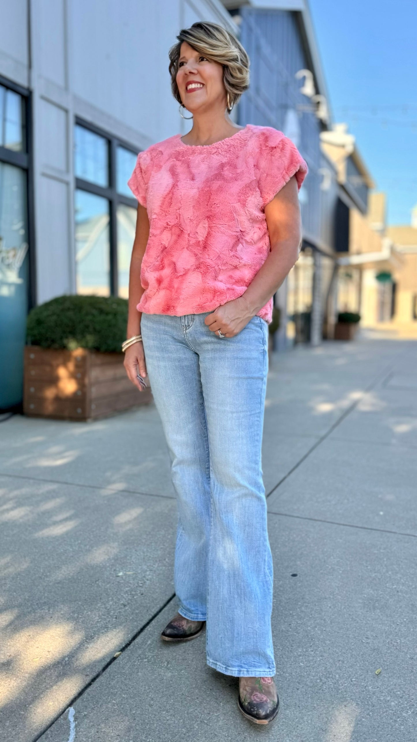 Ivy Jane Faux Fur Tee - Flamingo