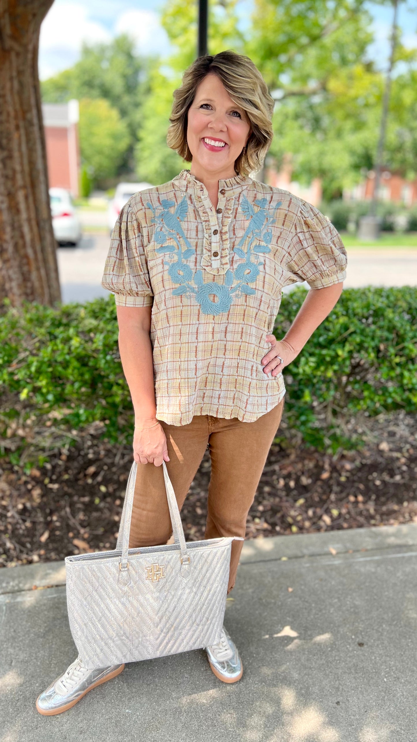 Ivy Jane Blue Embroidered Rustic Blouse