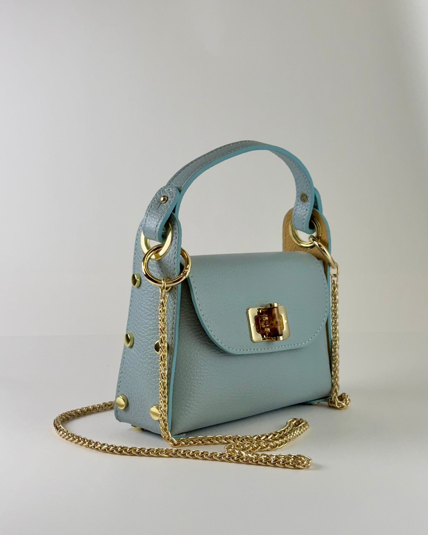 Gold Ring Leather Mini Bag - Light Blue