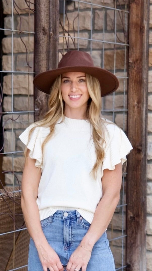 Celine Flutter Sleeve Sweater - Ivory