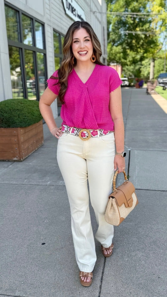 Michael Stars Evie Faux Wrap Top - Fuchsia