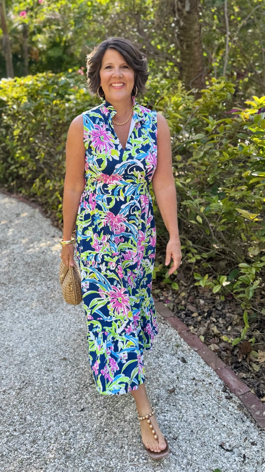 Tabi Floral Midi Dress - Navy