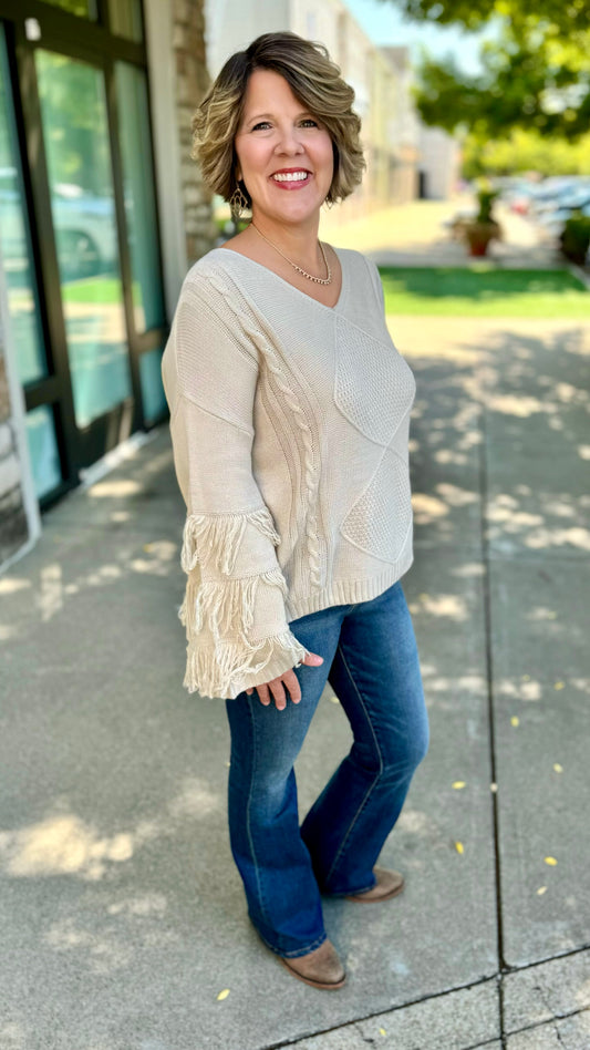 Stone Fringe Sleeve Sweater