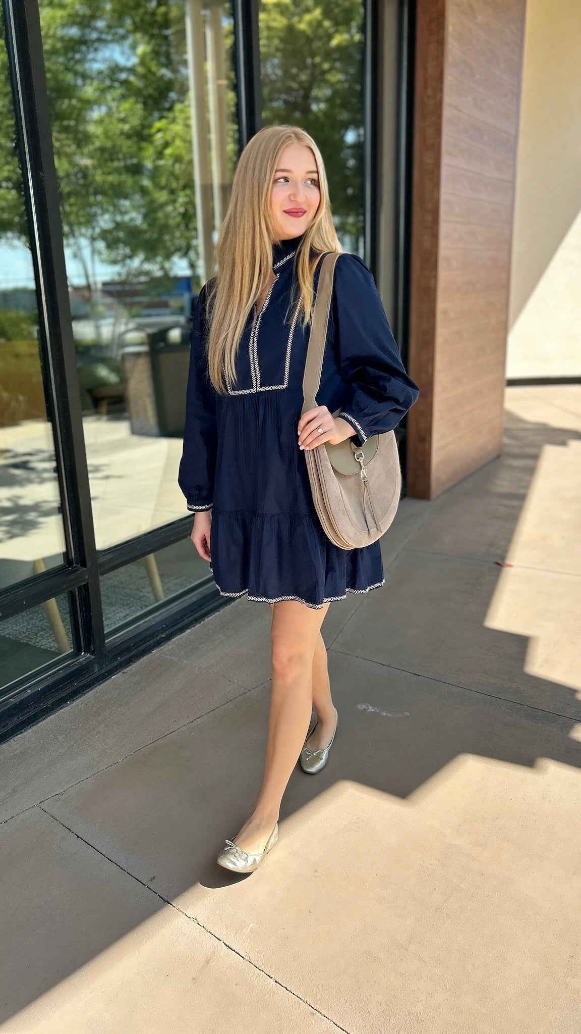 Emma Embroidered Dress - Navy