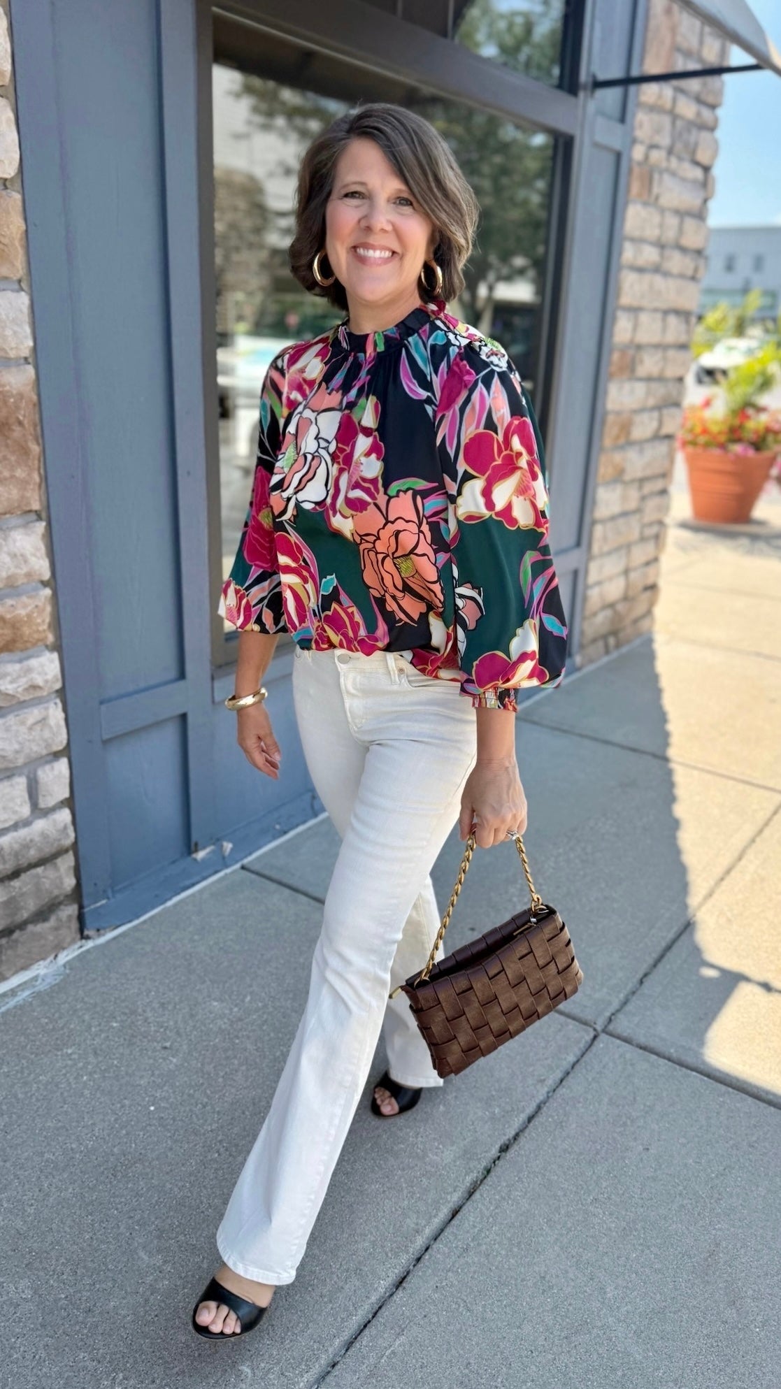 Tara Black Floral Silky Blouse