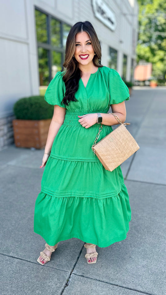 Summer Smocked Maxi Dress - Green
