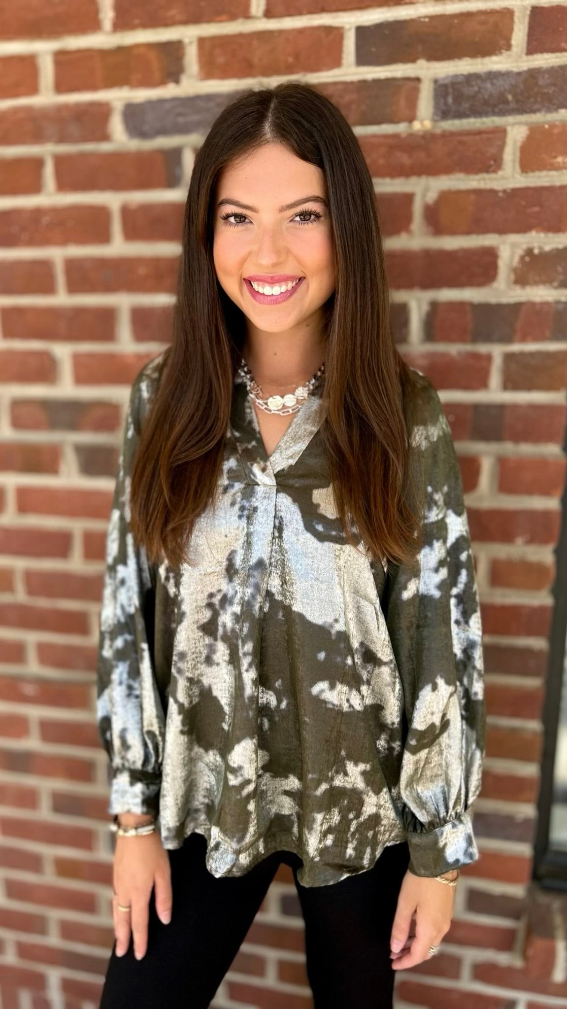 Marvelous Metal Olive V Neck Top