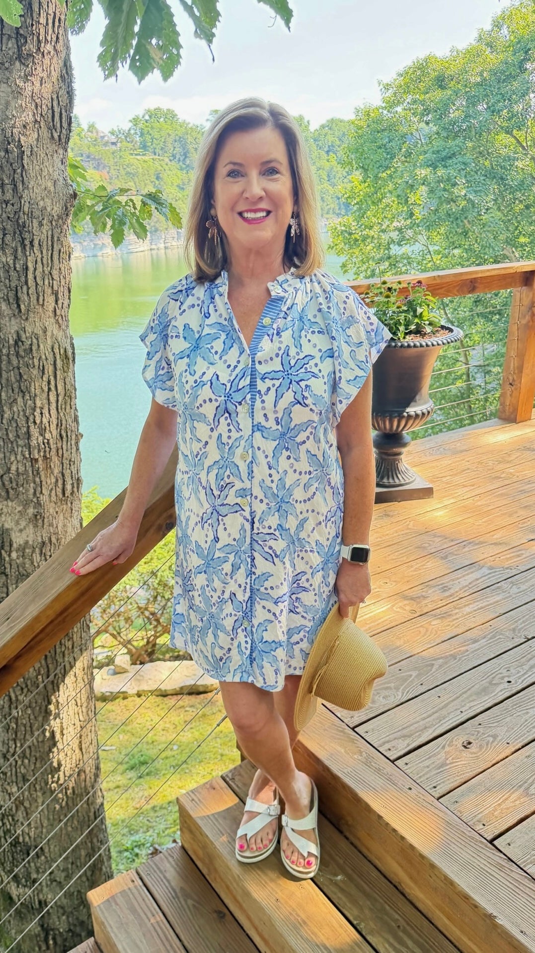 THML Eliza Button Up Shirt Dress - Blue & White Print