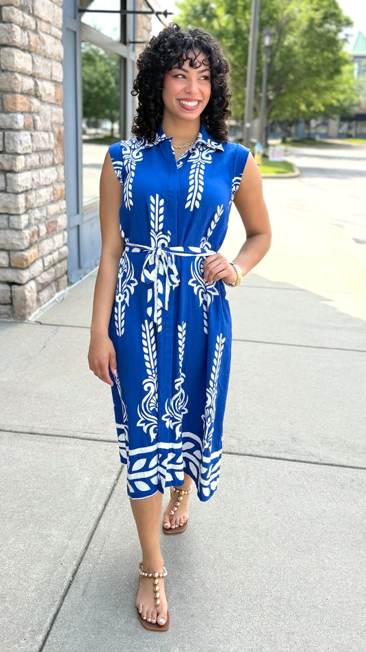 Rita Fleur De Lis Belted Dress - Royal