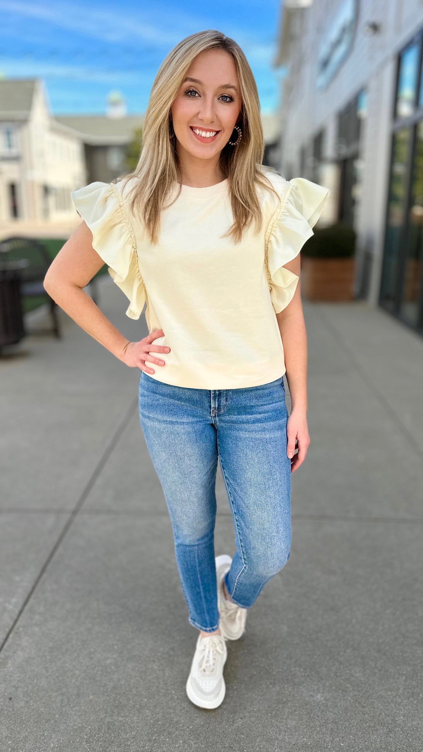 Flutter Sleeve Sweatshirt - Buttercream