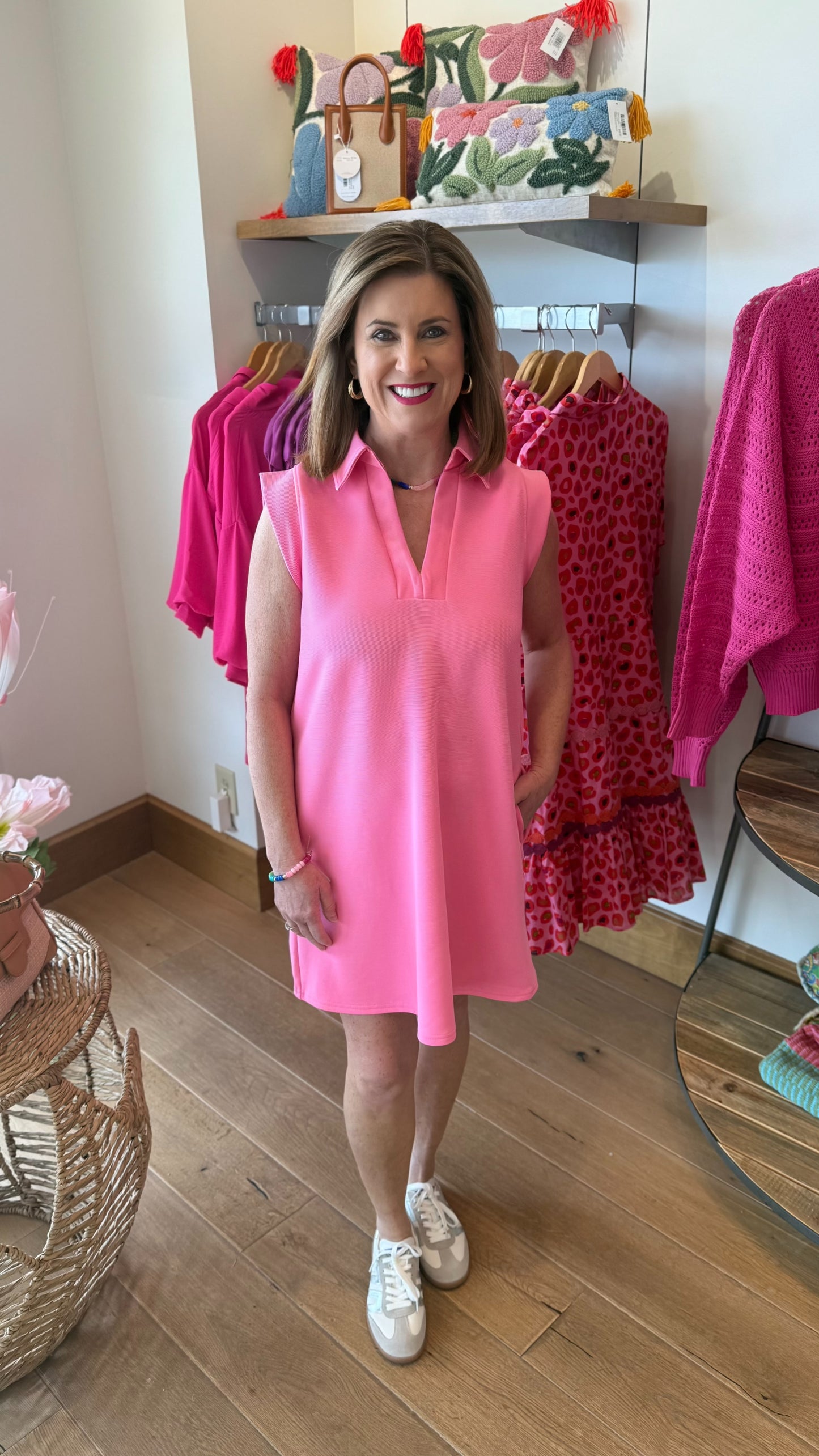 Lilian Ribbed Collard Dress - Pink