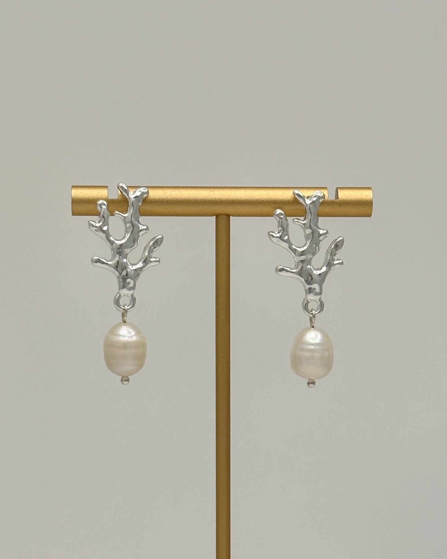 Silver Coral Pearl Drop Earrings
