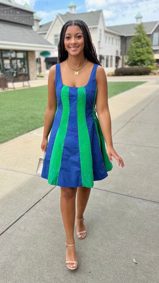 Madison Color Block Mini Dress - Blue/Green
