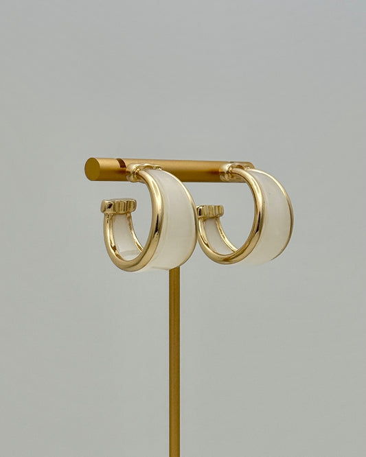 White Acrylic Hoop Earrings - Gold