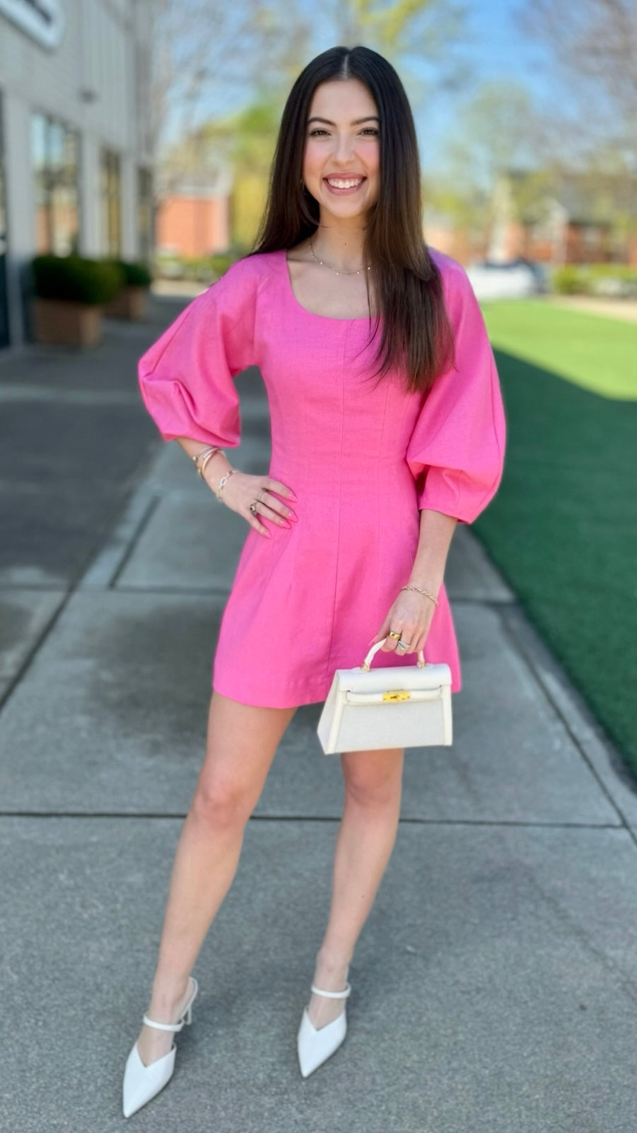 Annie Scoop Neck Linen Mini Dress - Pink