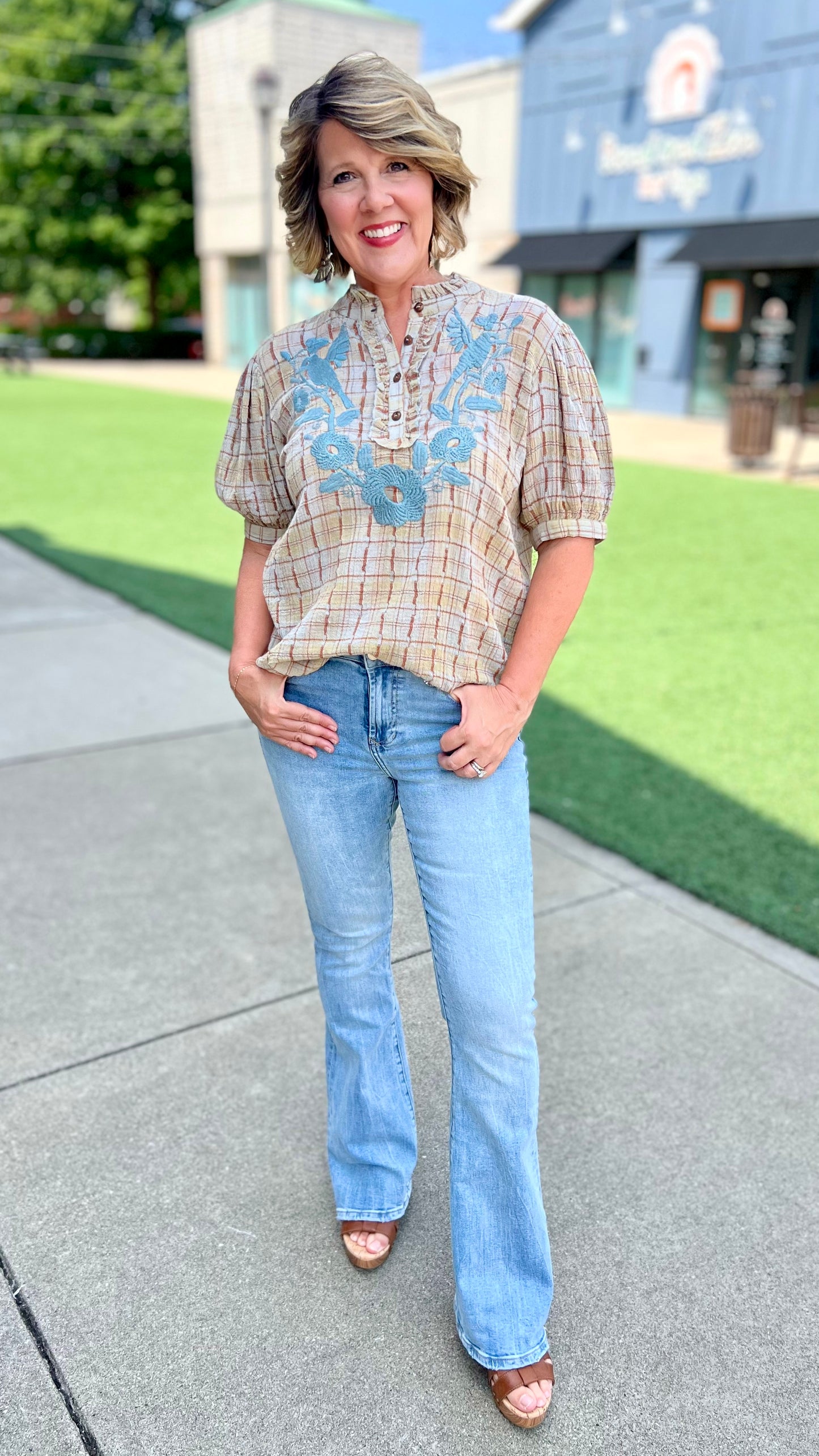 Ivy Jane Blue Embroidered Rustic Blouse