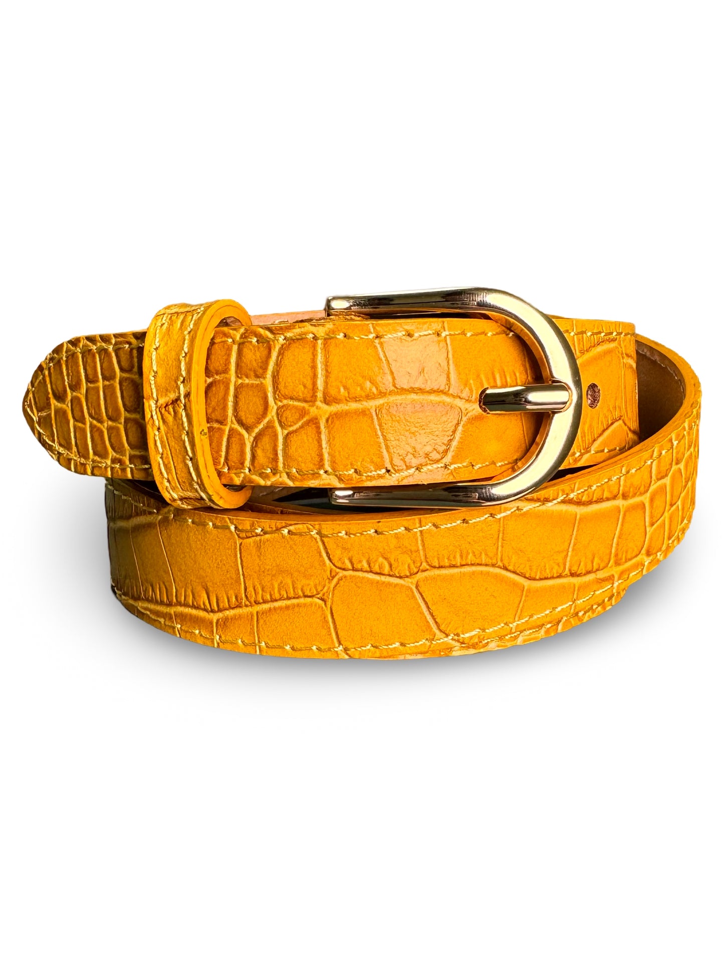 Mustard Skinny Leather Belt