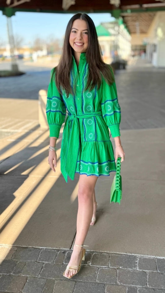Tyler Boe Christy Embroidered Skimmer Dress - Green