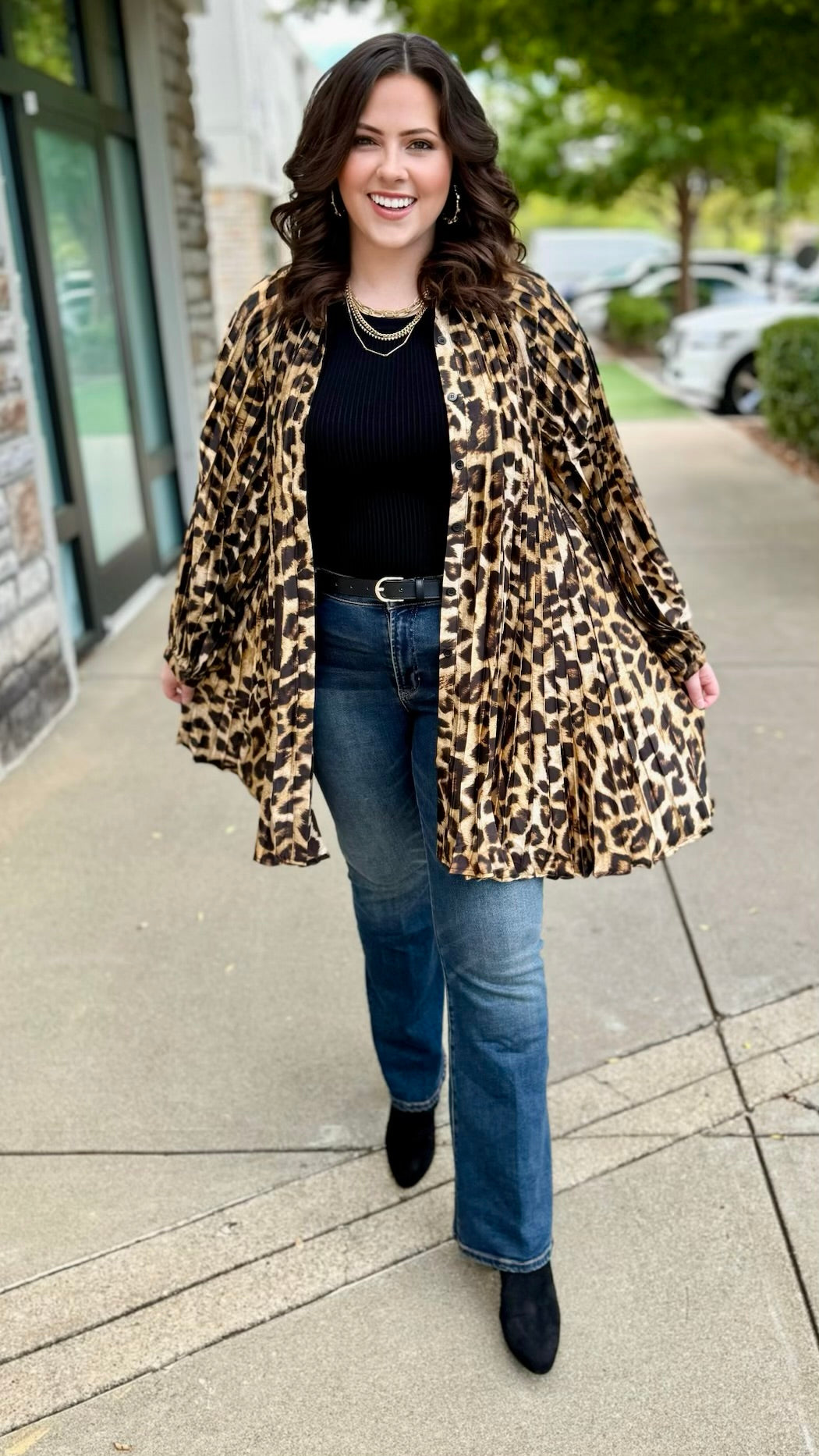 Leopard Pleated Button Up Dress