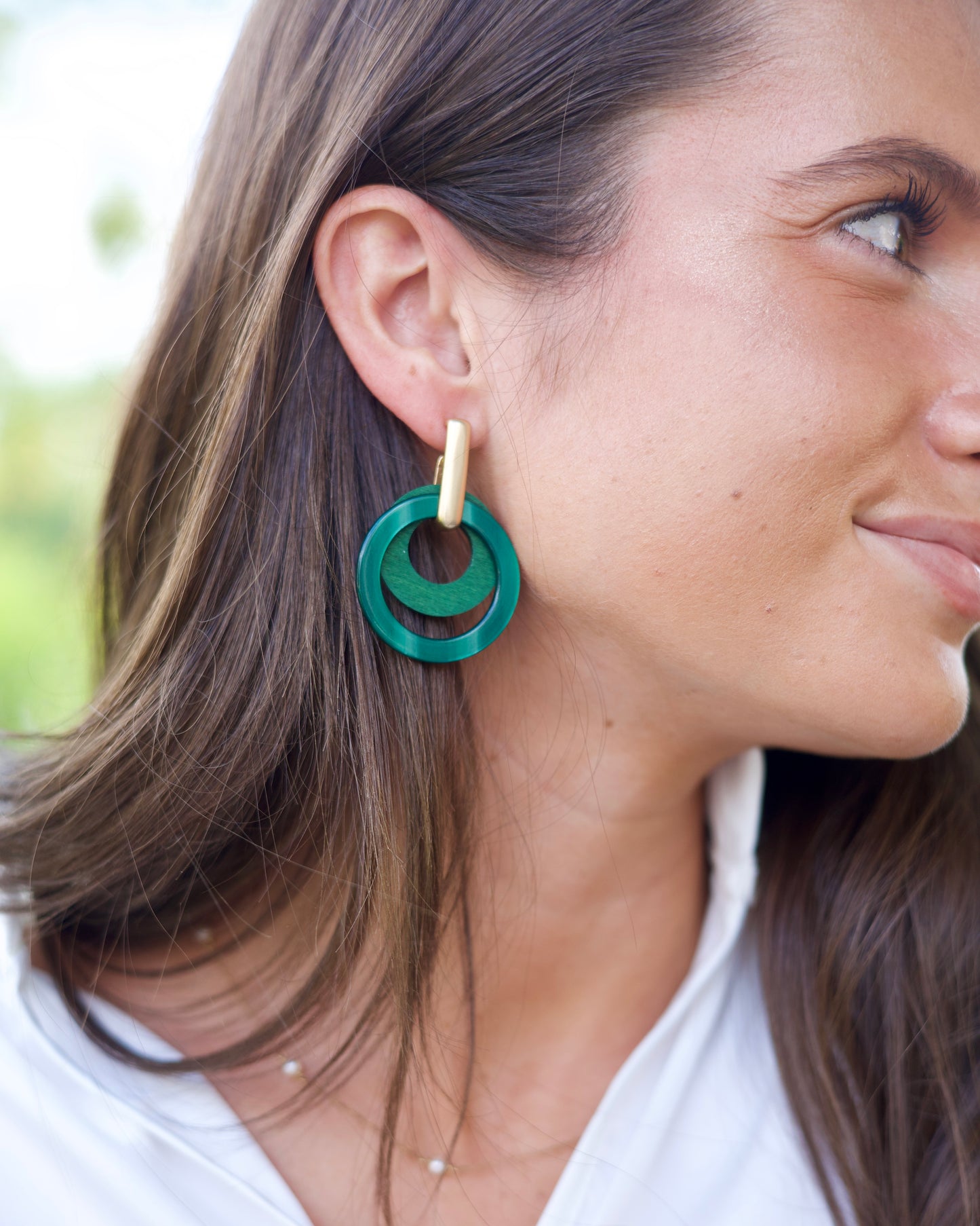 Layered Circle Earrings - Green