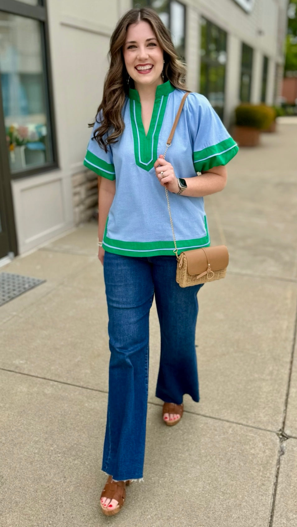 New Nancy Top - Blue & Kelly Green