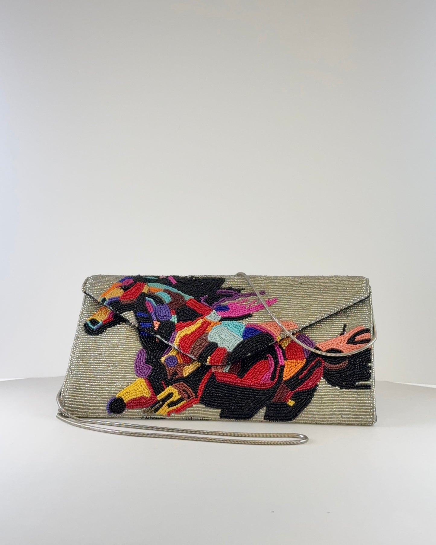Flying Horse Multi Color Beaded Clutch